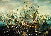 WIERINGEN, Cornelis Claesz van explosion of the Spanish flagship during the Battle of Gibraltar Spain oil painting artist